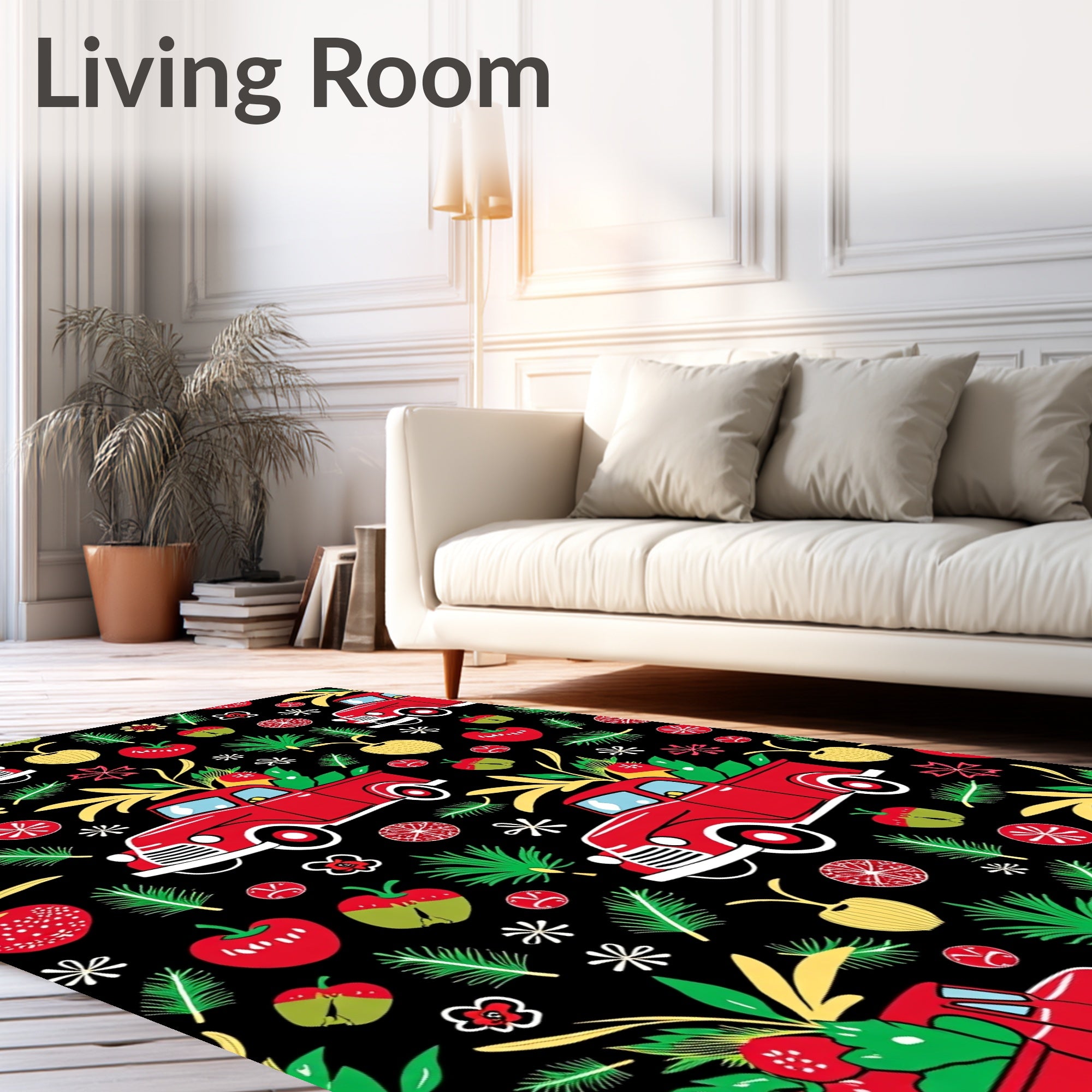 Retro Red Truck Merry Holiday Rug