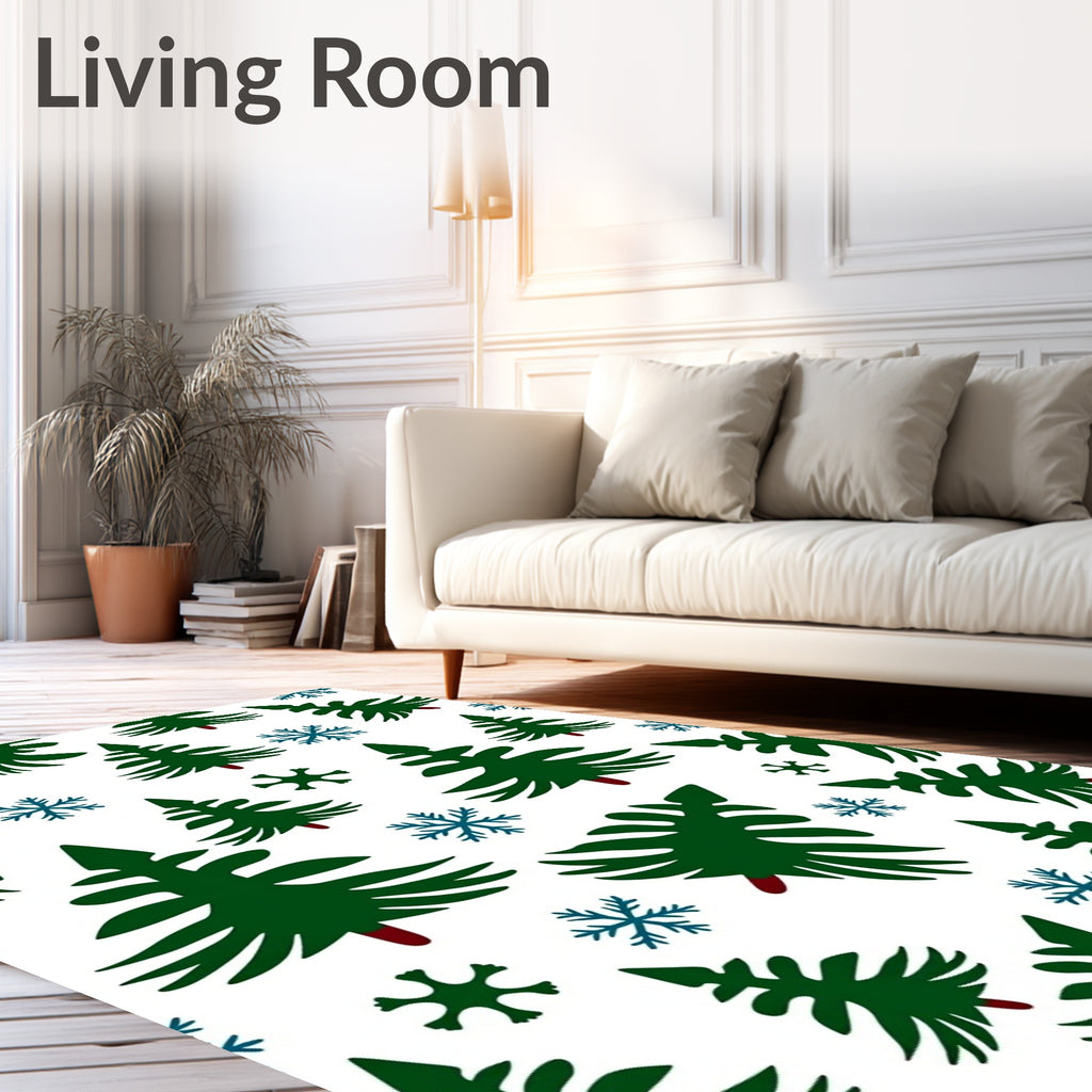Green Pine Snowflakes Winter Collection Rug