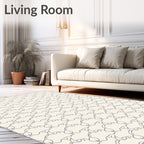 Cream And Navy Abstract Organic Shapes Rug