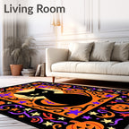 Black Cat Halloween Pumpkin Stars Rug