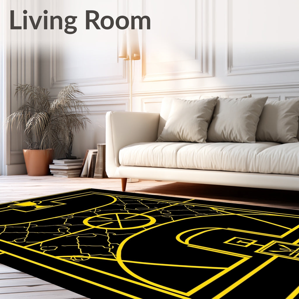 Gold Trophy Court Line Art Rug
