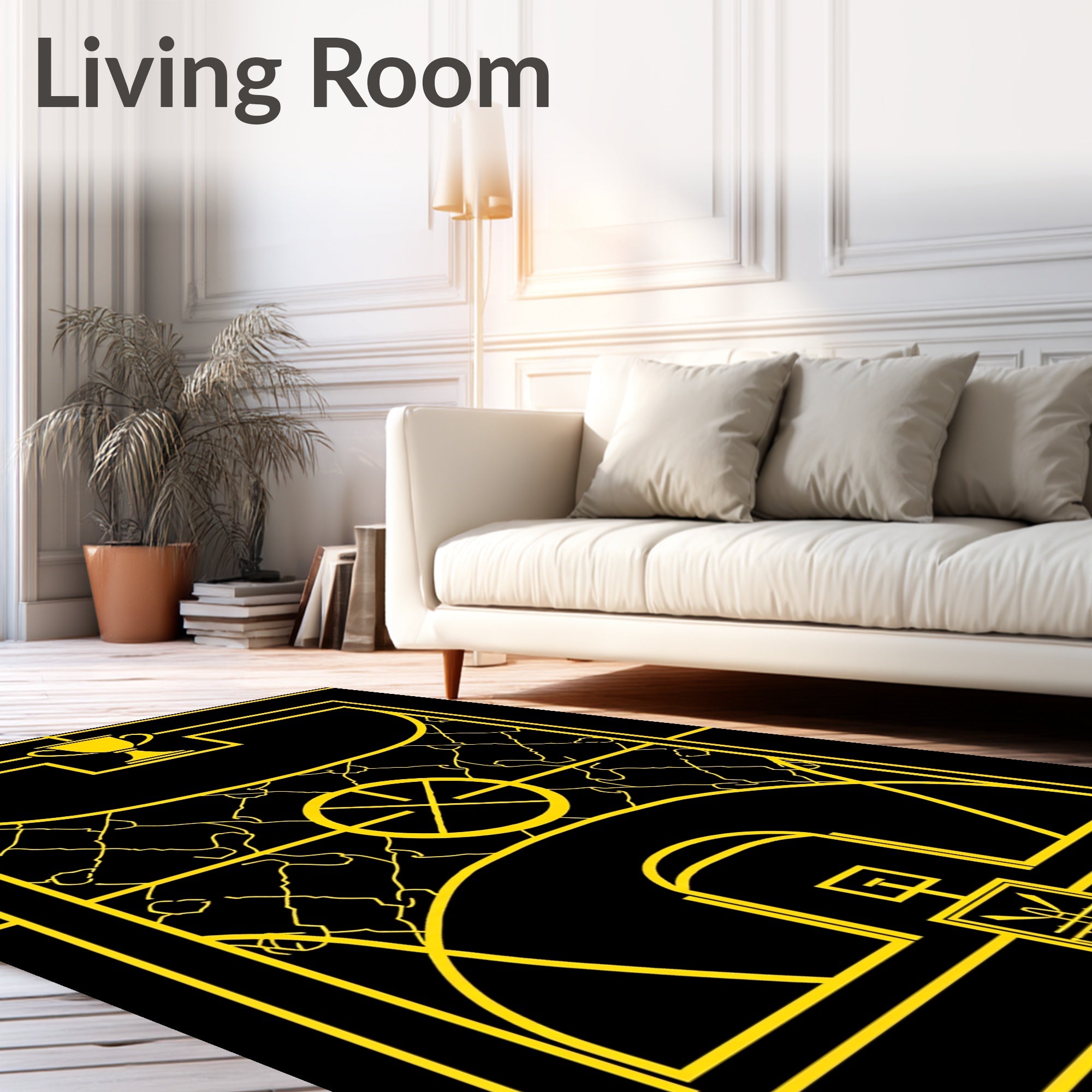 Gold Trophy Court Line Art Rug