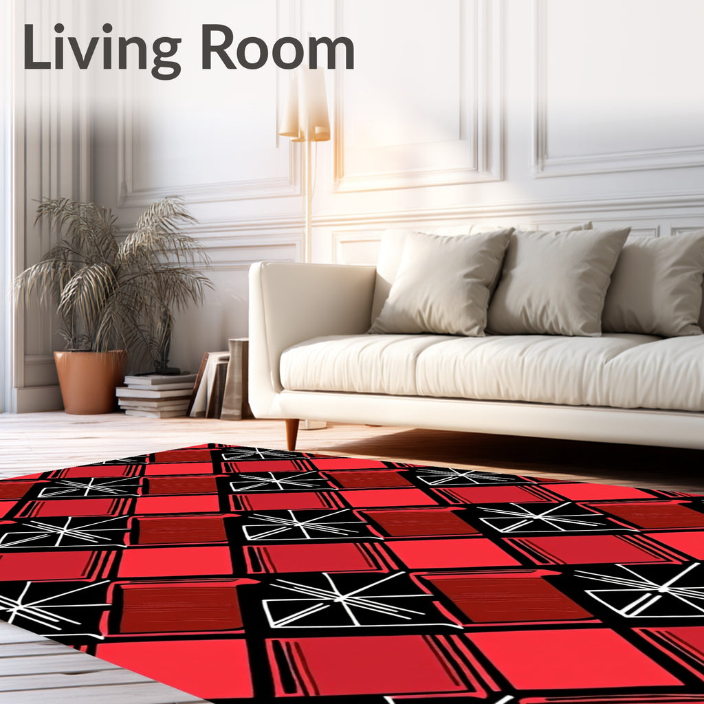 Bold Red Diamond Abstract Lines Rug