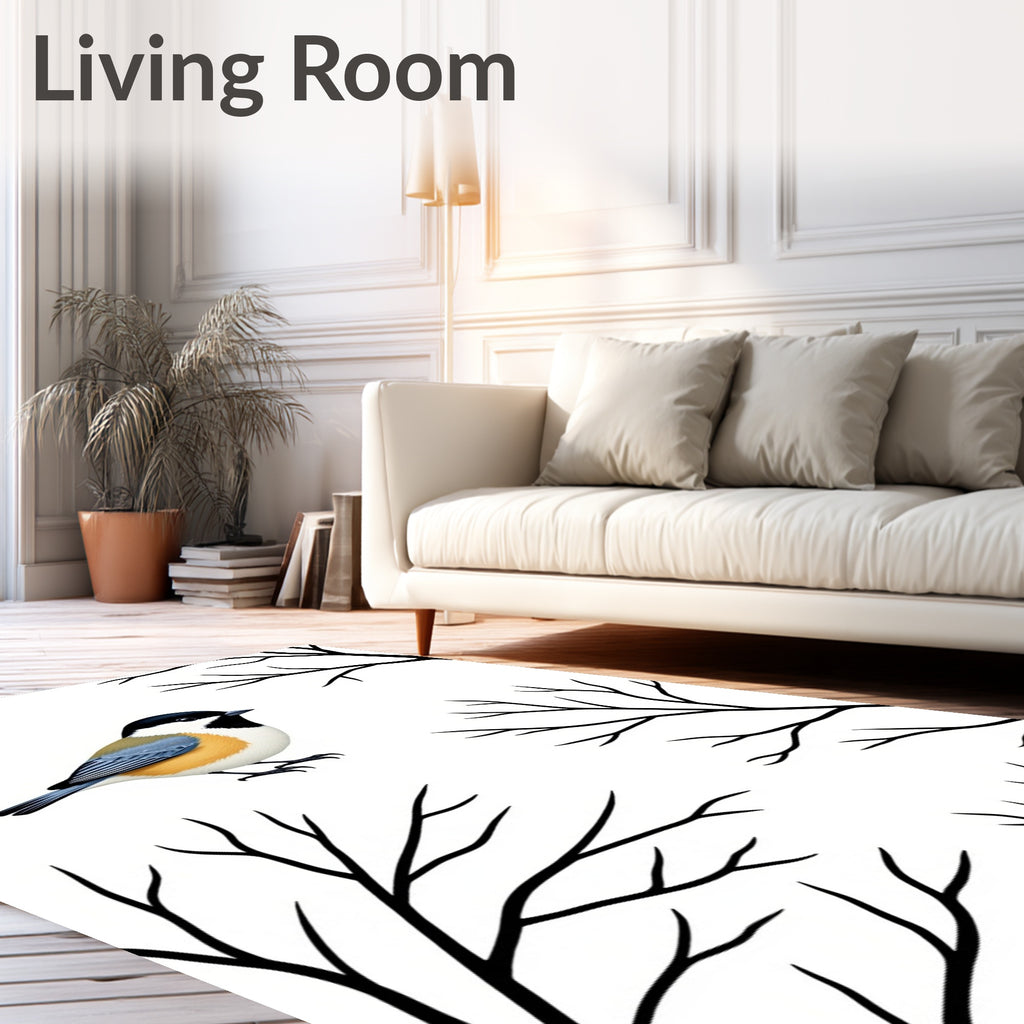 Black Branches With Chickadee Bird Rug