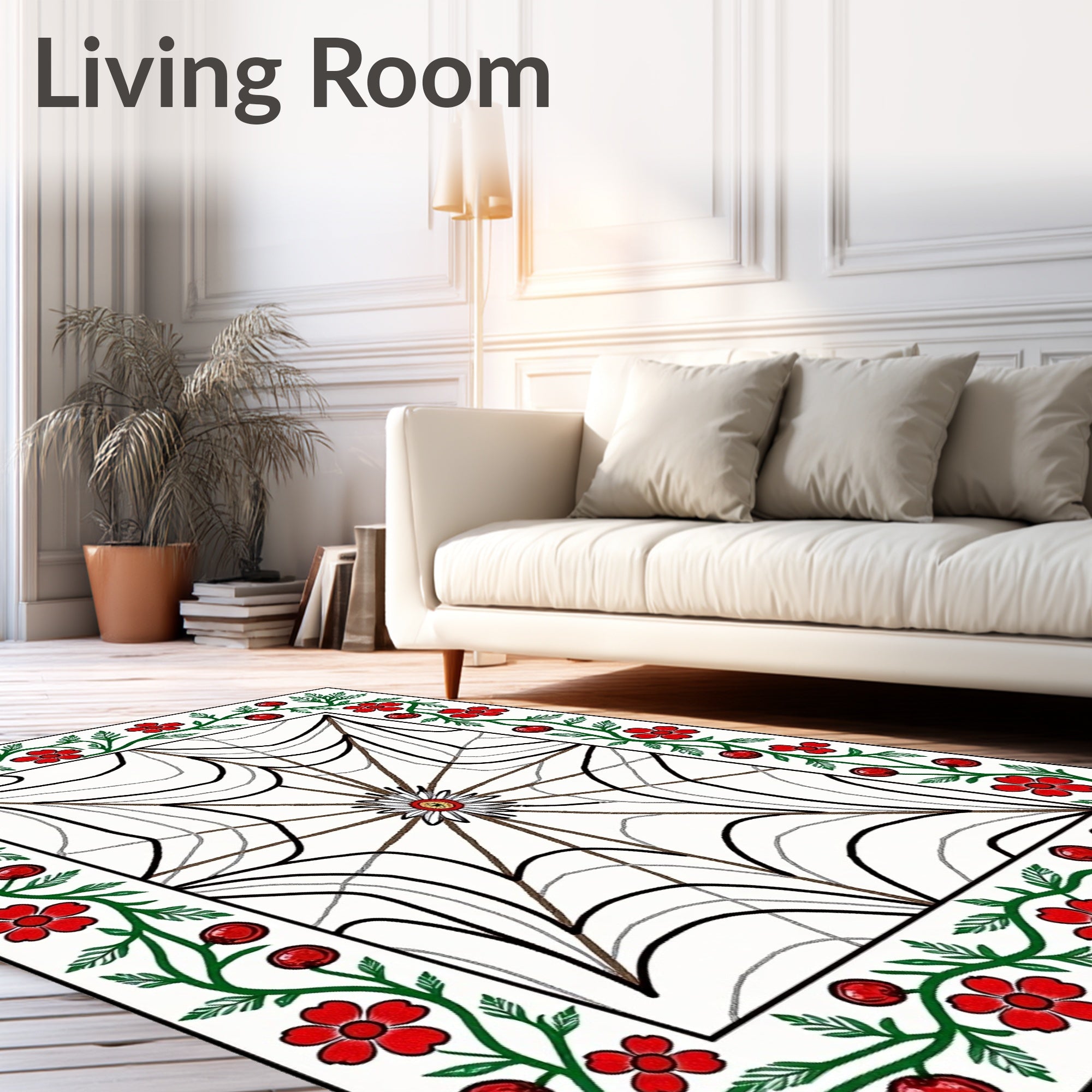 Red Floral Vine Spiderweb Rug