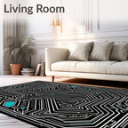 Black Circuit Board Turquoise Accents Rug