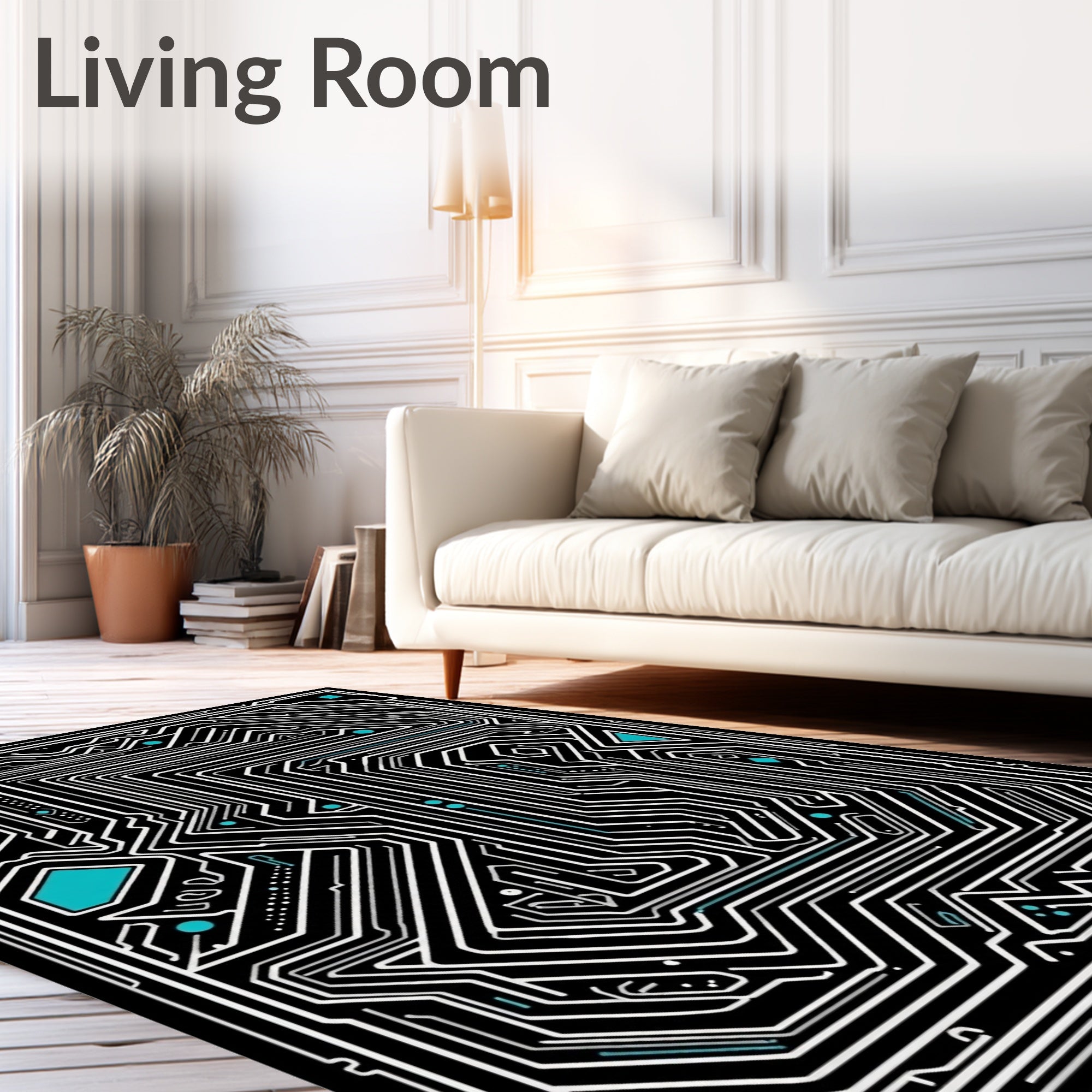 Black Circuit Board Turquoise Accents Rug