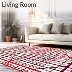 Bold Red Black Grid Lines Rug