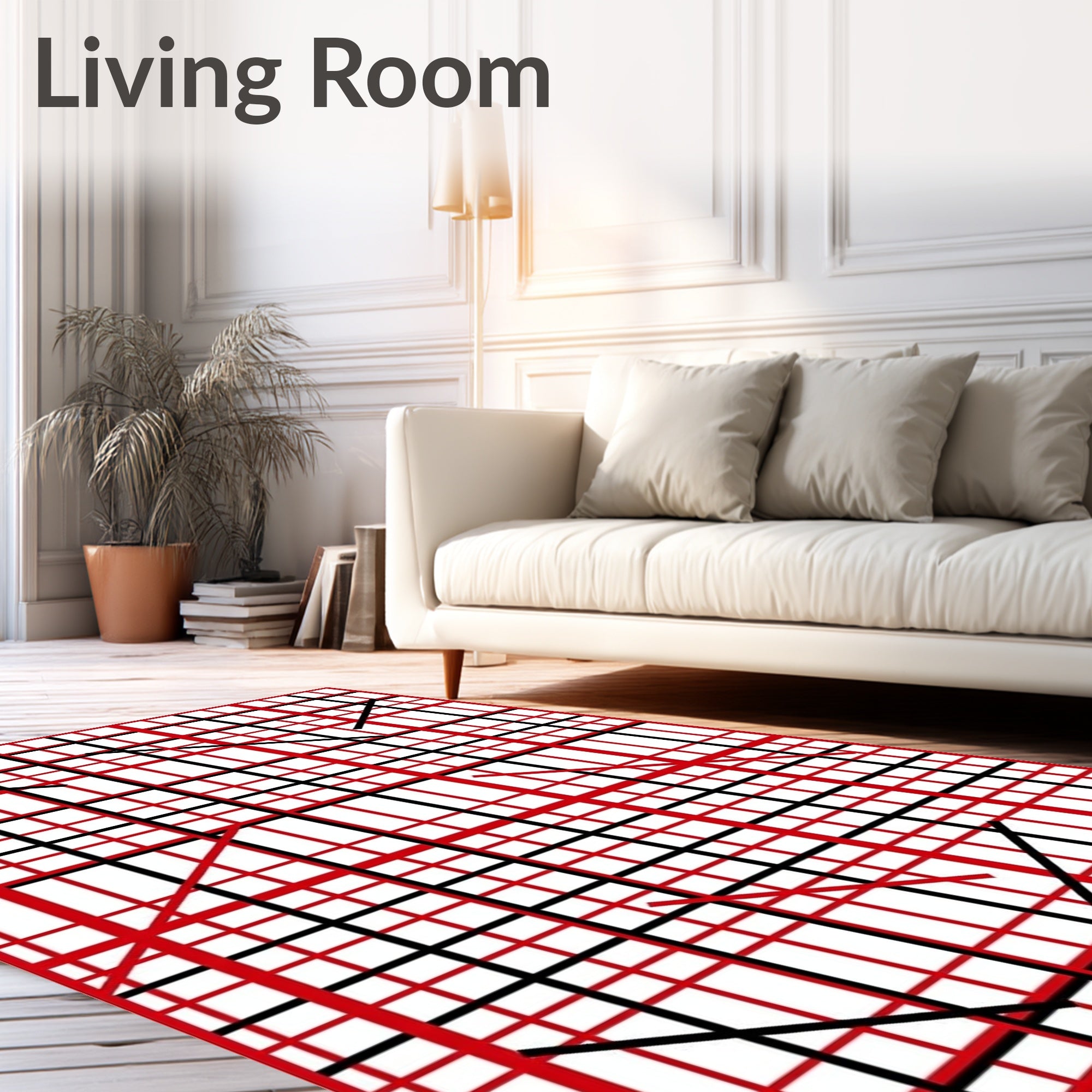 Bold Red Black Grid Lines Rug