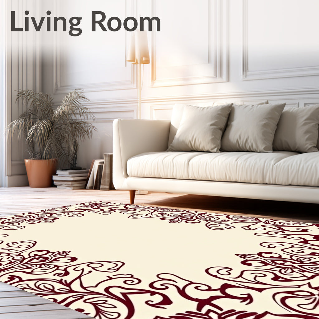 Crimson Vine Swirl Frame Rug