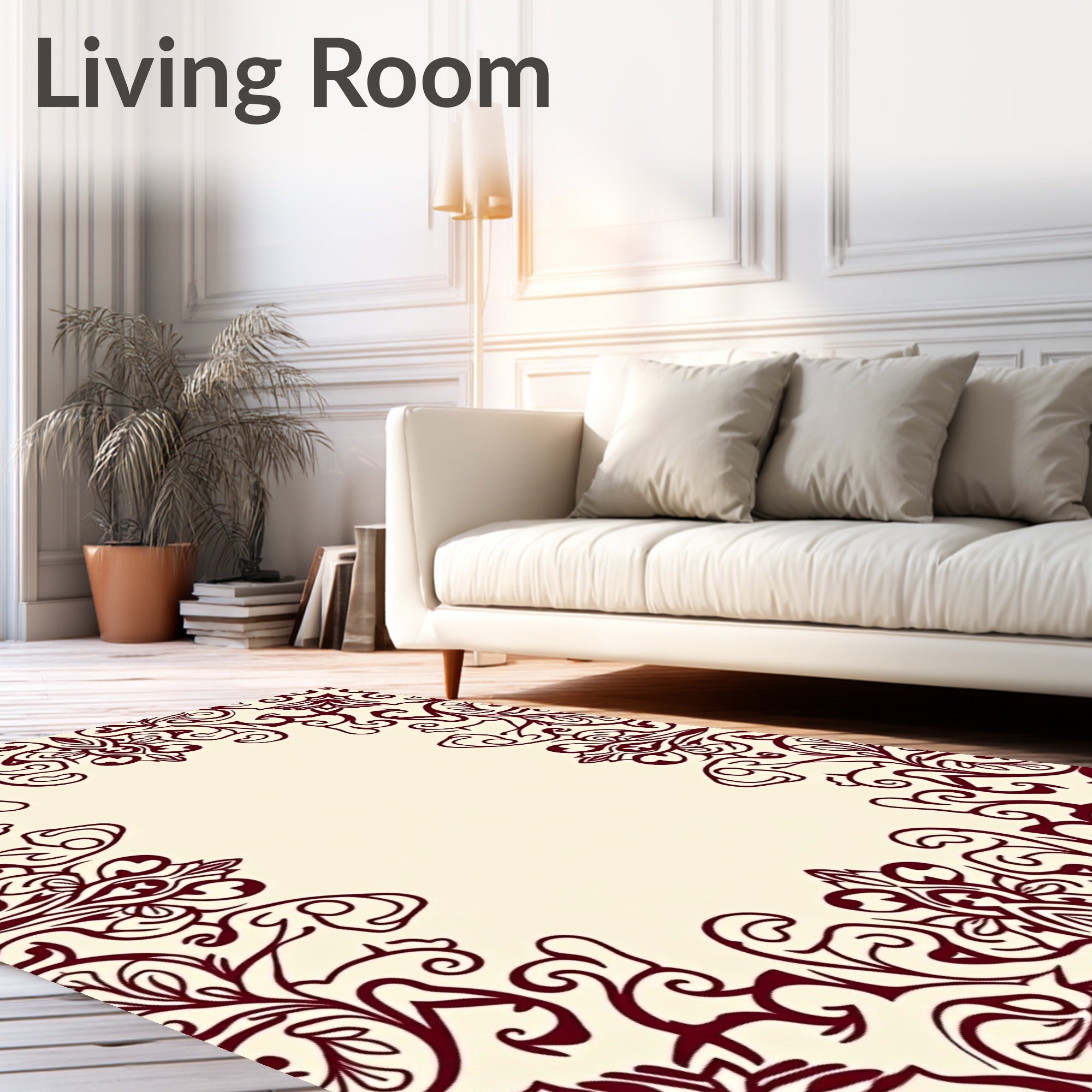 Crimson Vine Swirl Frame Rug
