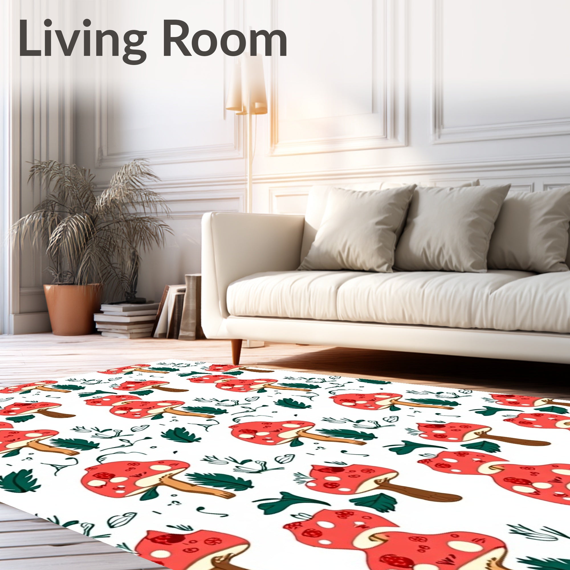 Red Mushroom Botanical Whimsical Fantasy Rug