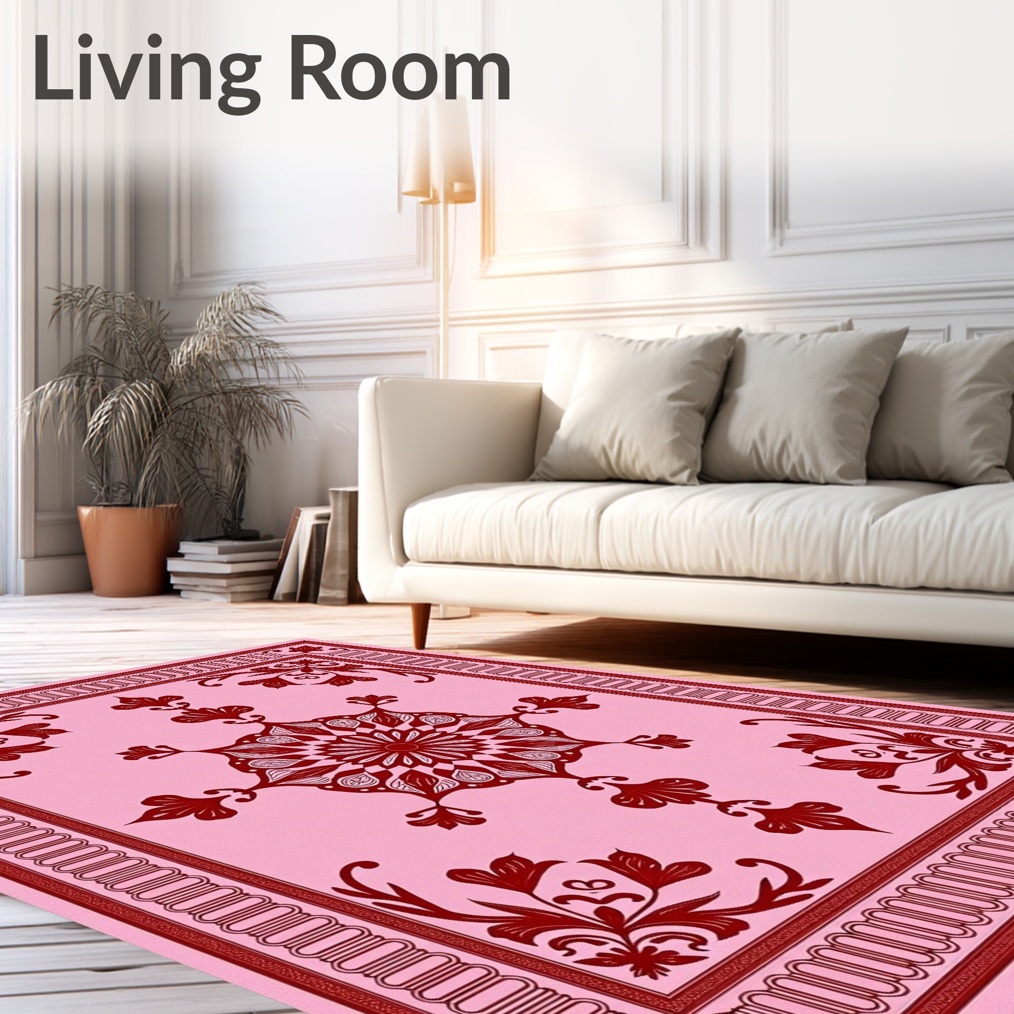 Crimson Floral Medallion Pink Rug