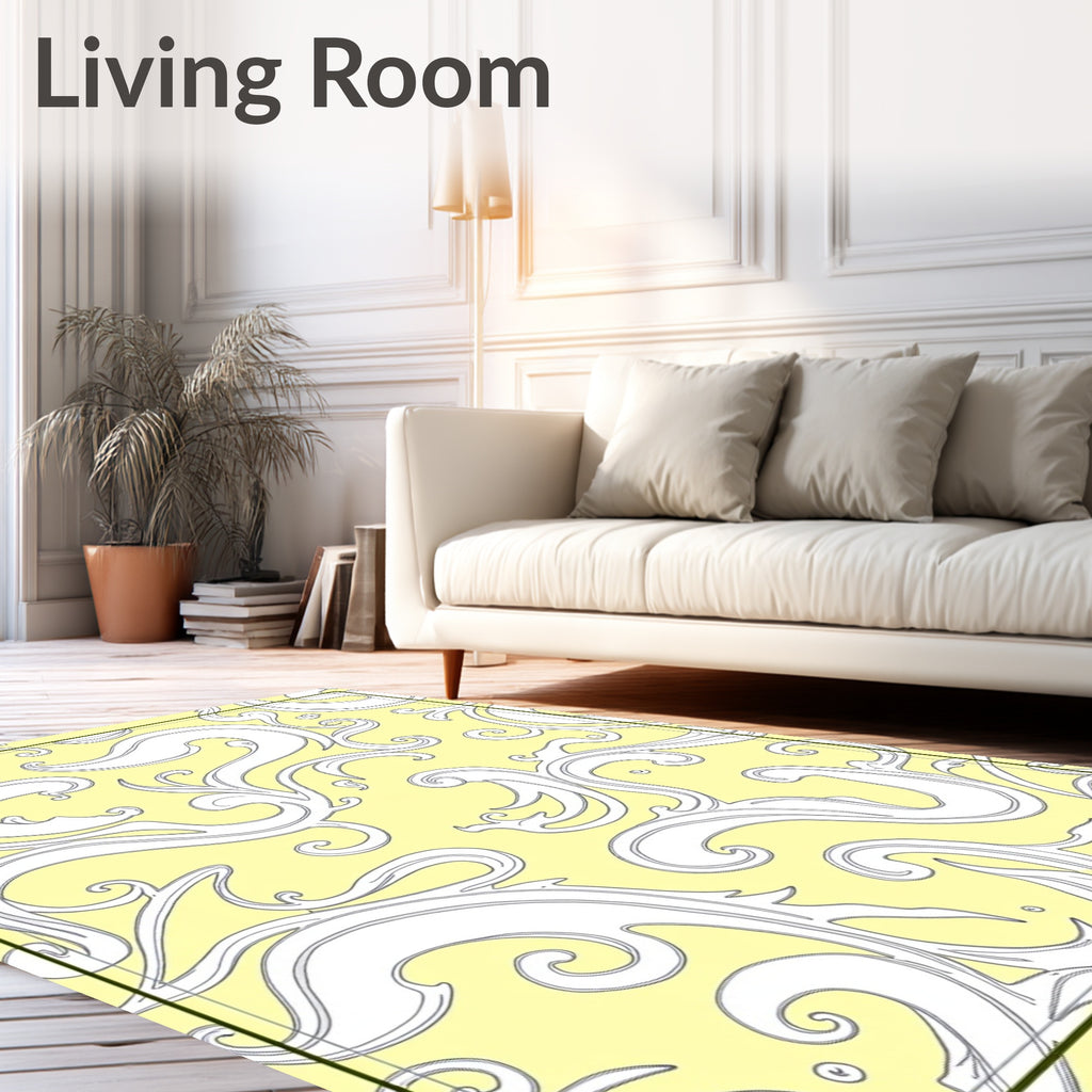 Yellow White Scrollwork Vine Harmony Rug