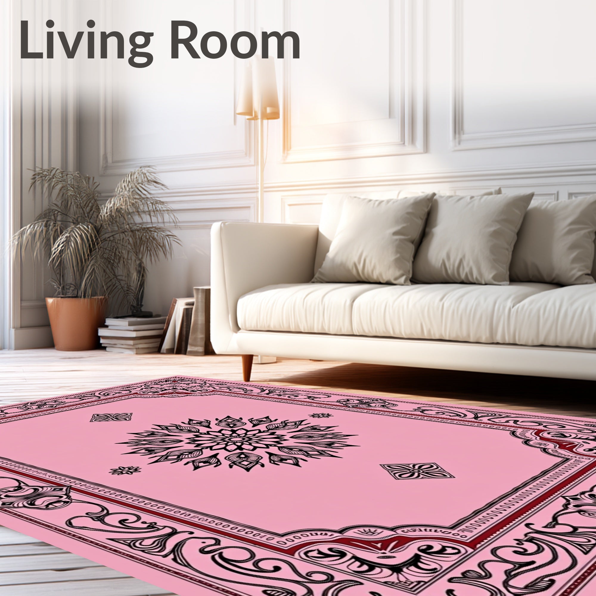Pink Floral Medallion Bordered Rug