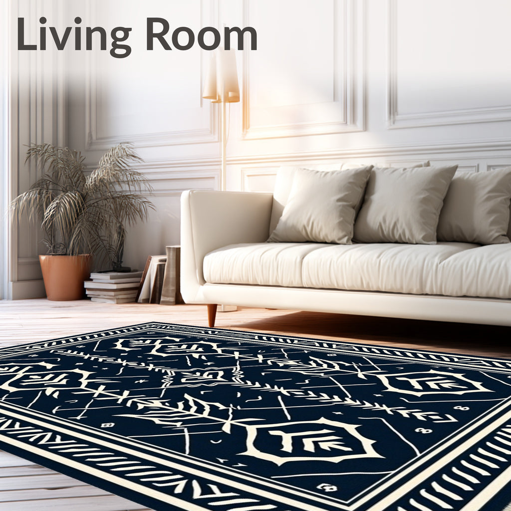 Navy Blue Cream Symmetry Medallions Rug