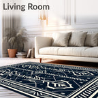 Navy Blue Cream Symmetry Medallions Rug