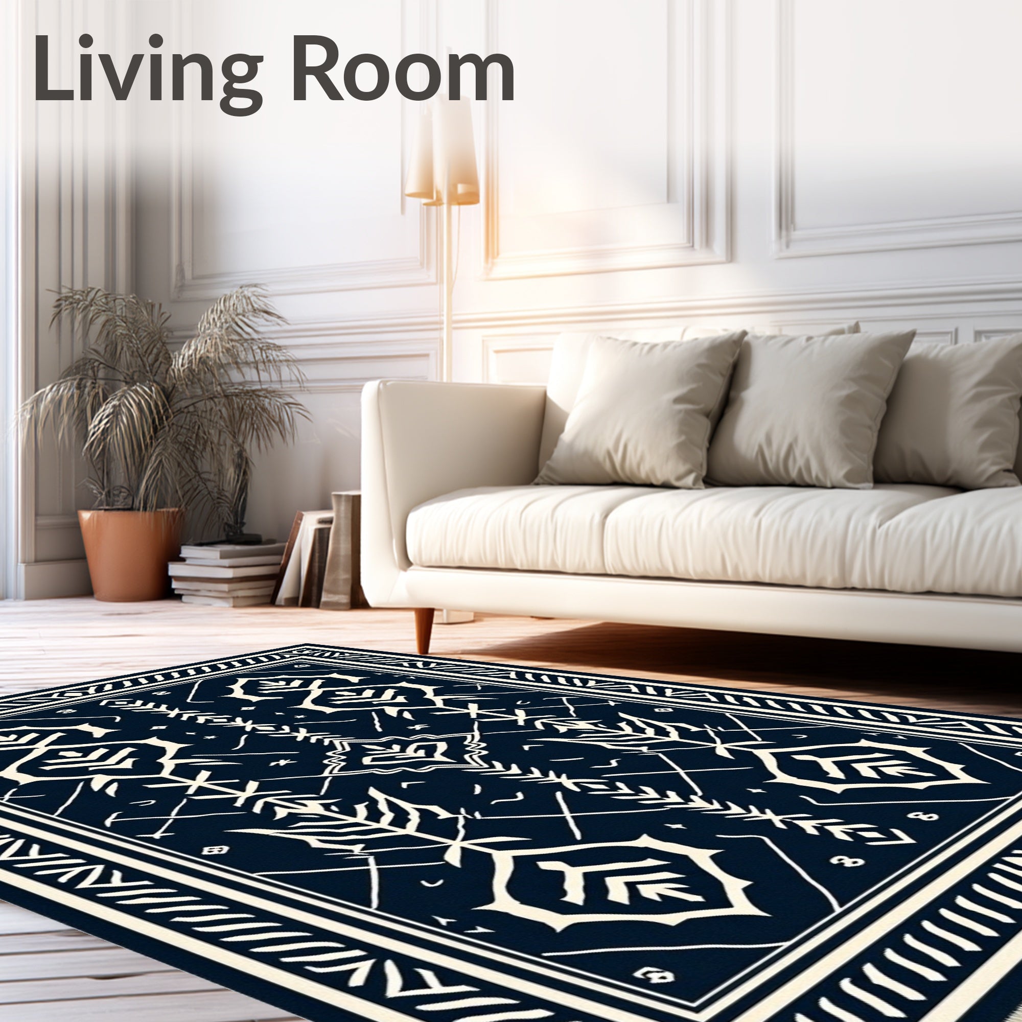 Navy Blue Cream Symmetry Medallions Rug