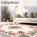 Coral Pink Green Floral Medallion Rug