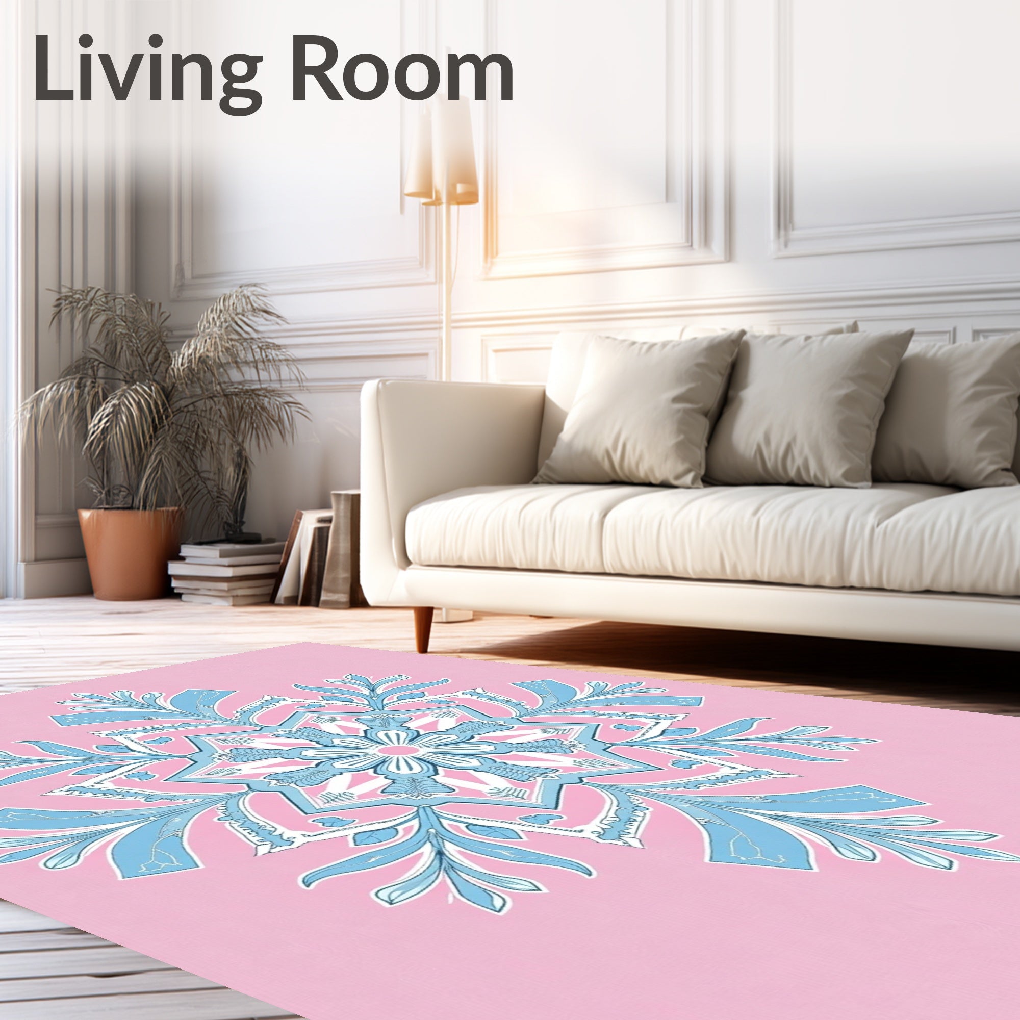 Pastel Pink Blue Floral Medallion Rug