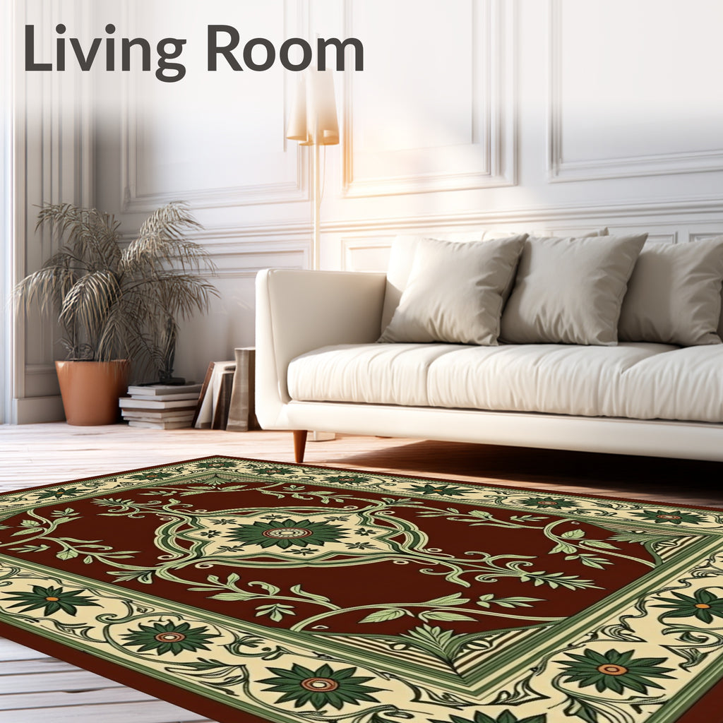 Earthy Red Floral Vine Medallion Rug