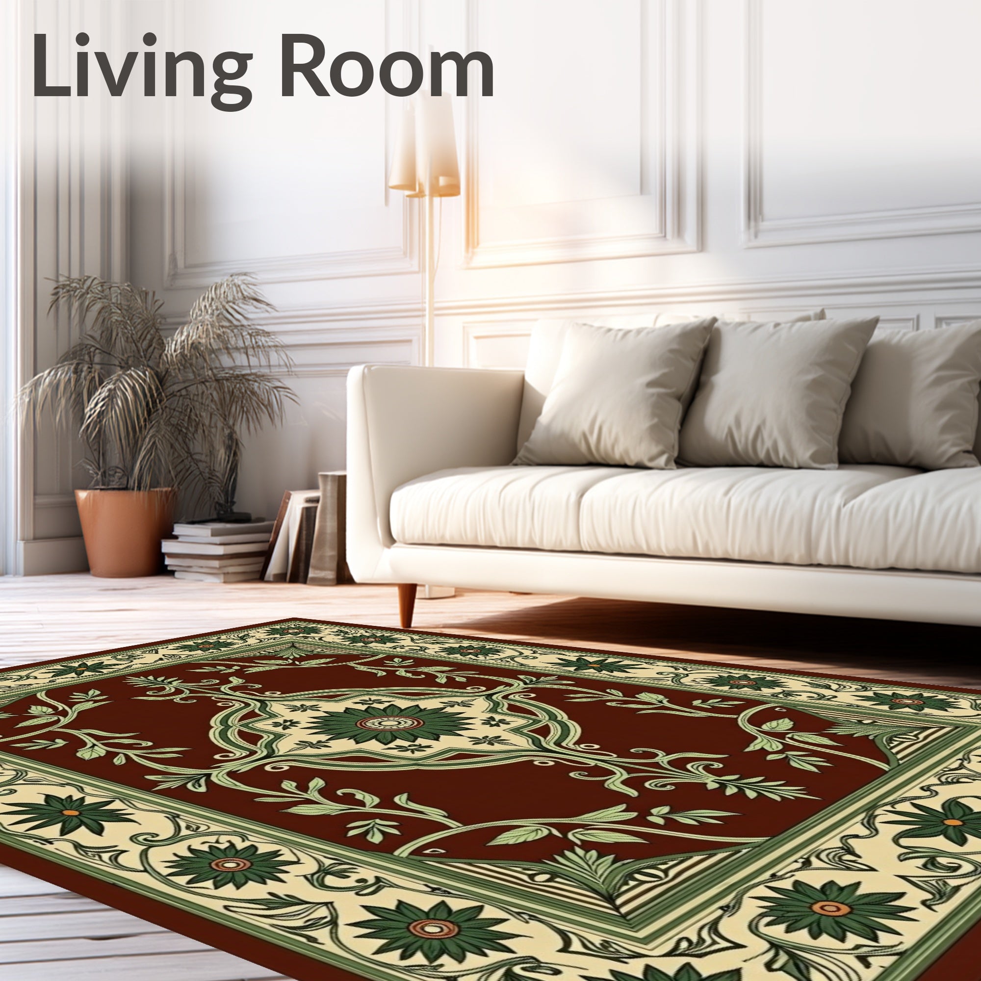 Earthy Red Floral Vine Medallion Rug
