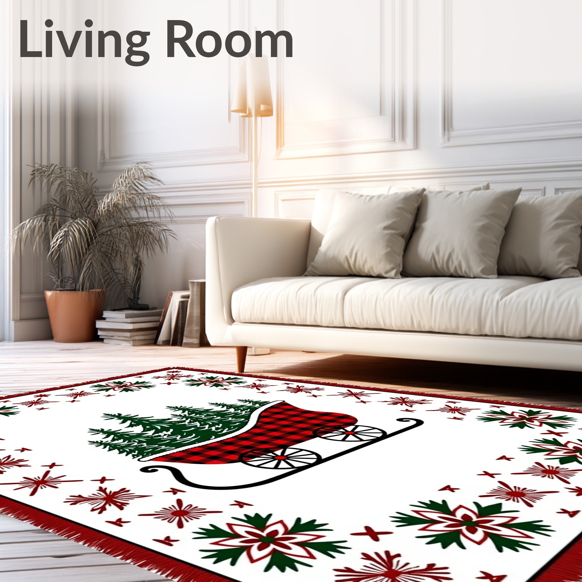 Red Buffalo Plaid Sleigh Evergreen Trees Rug
