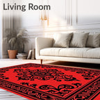 Bold Red Black Traditional Medallion Layout Rug