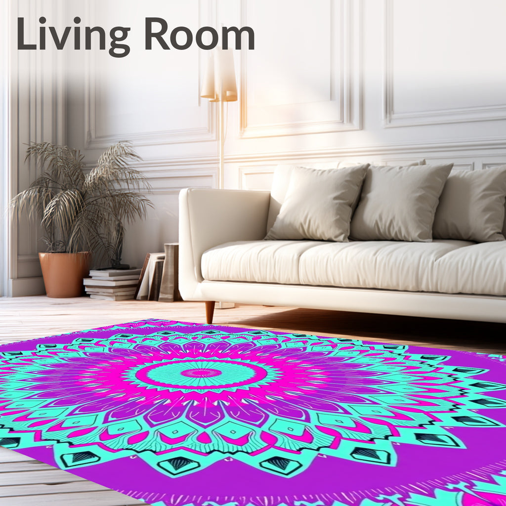 Vibrant Purple Teal Mandala Bloom Rug