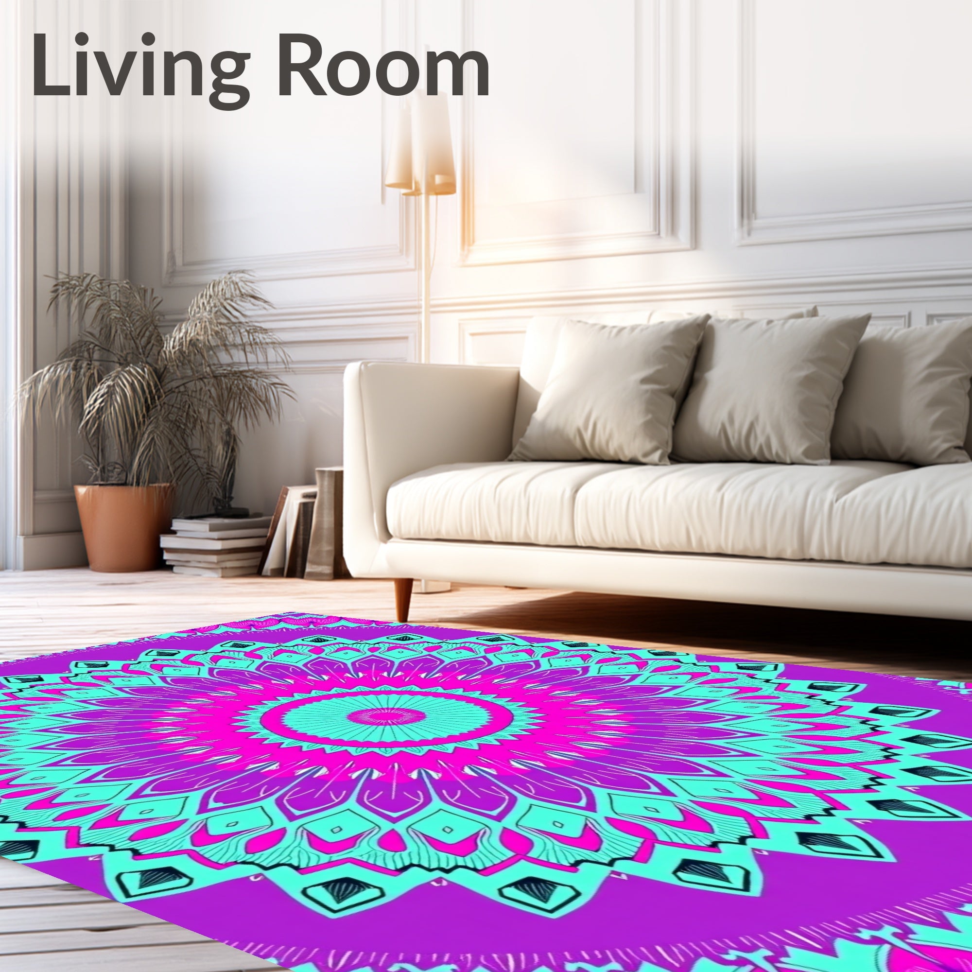 Vibrant Purple Teal Mandala Bloom Rug