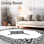 Ornate Black White Interlaced Border Design Rug