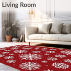 Crimson White Snowflake All Over Rug