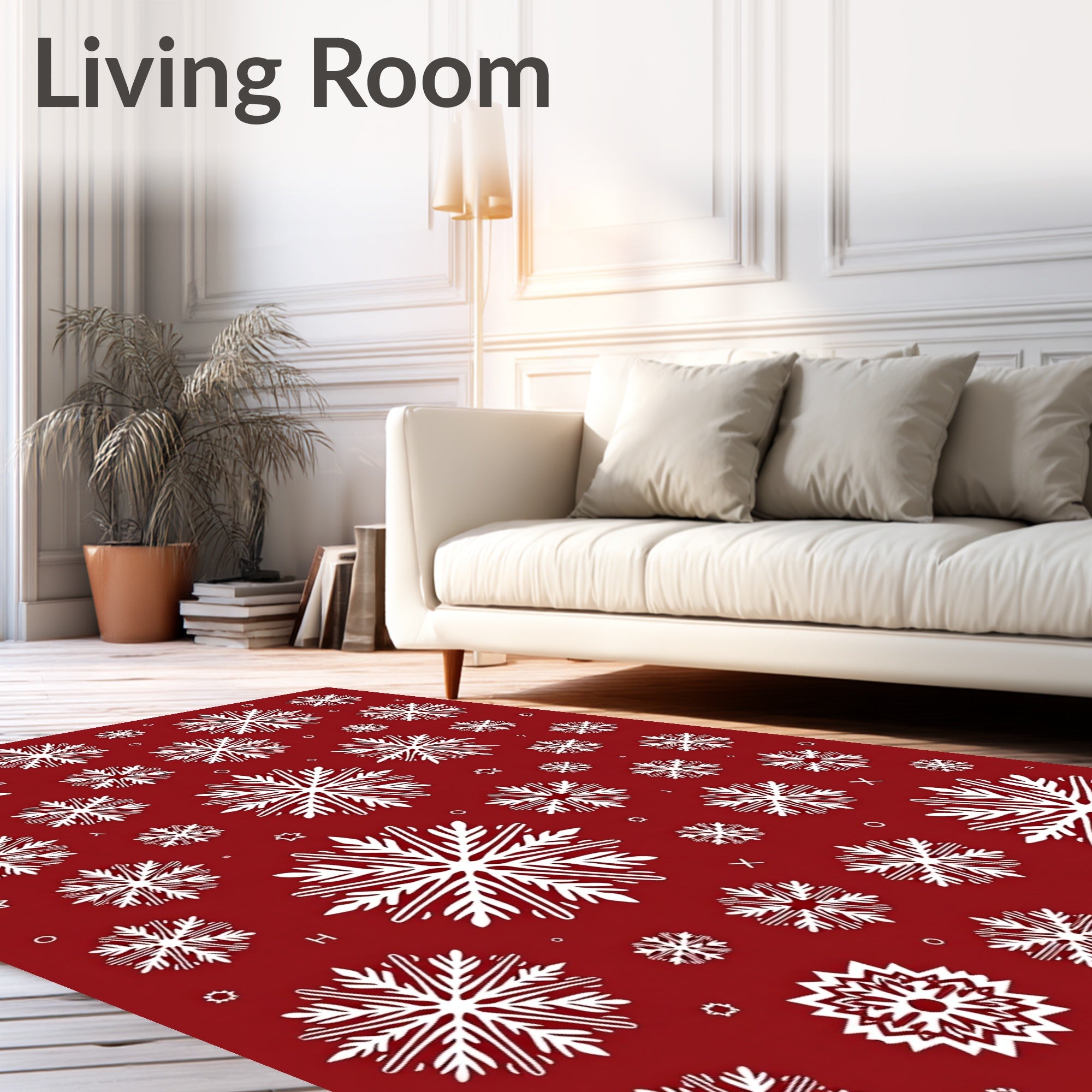 Crimson White Snowflake All Over Rug