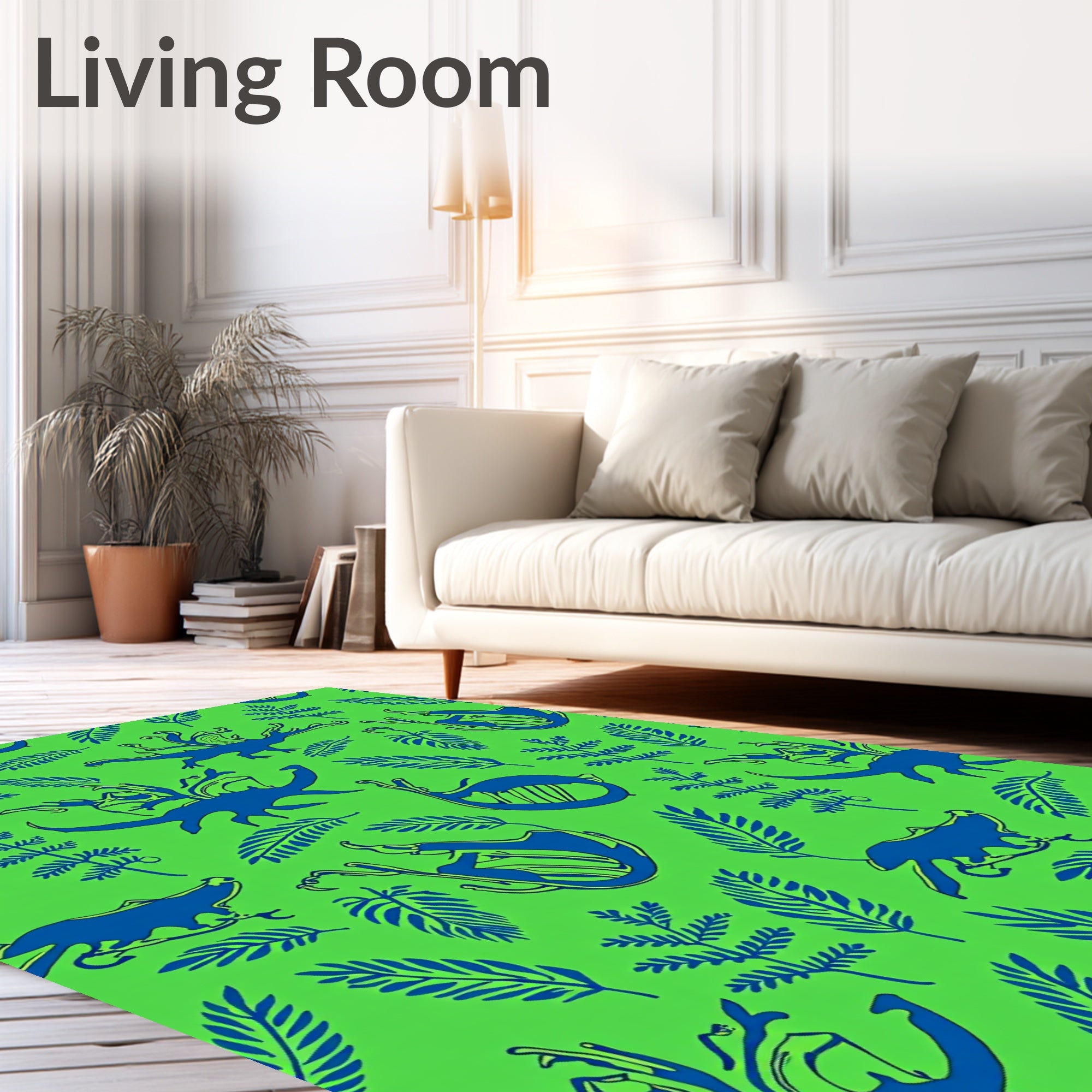 Blue Mythical Creatures Green Foliage Rug