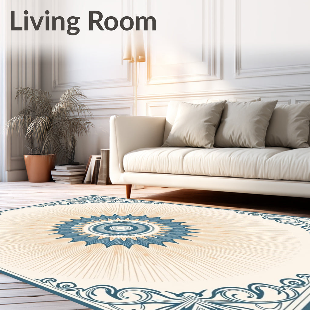 Blue Sunburst Circular Medallion Rug