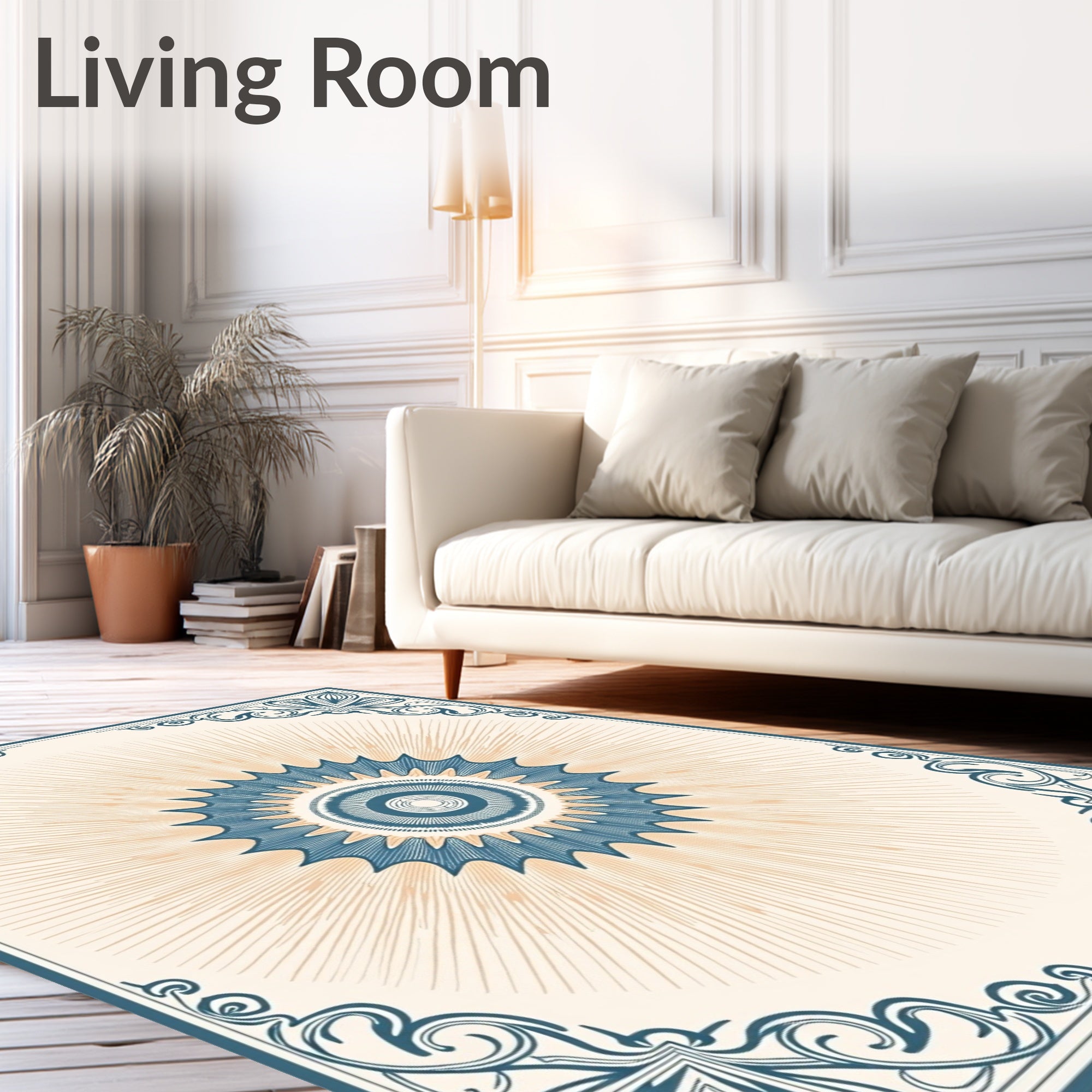 Blue Sunburst Circular Medallion Rug
