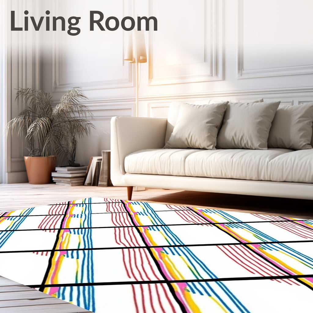 Energetic Rainbow Diagonal Stripe Grid Rug