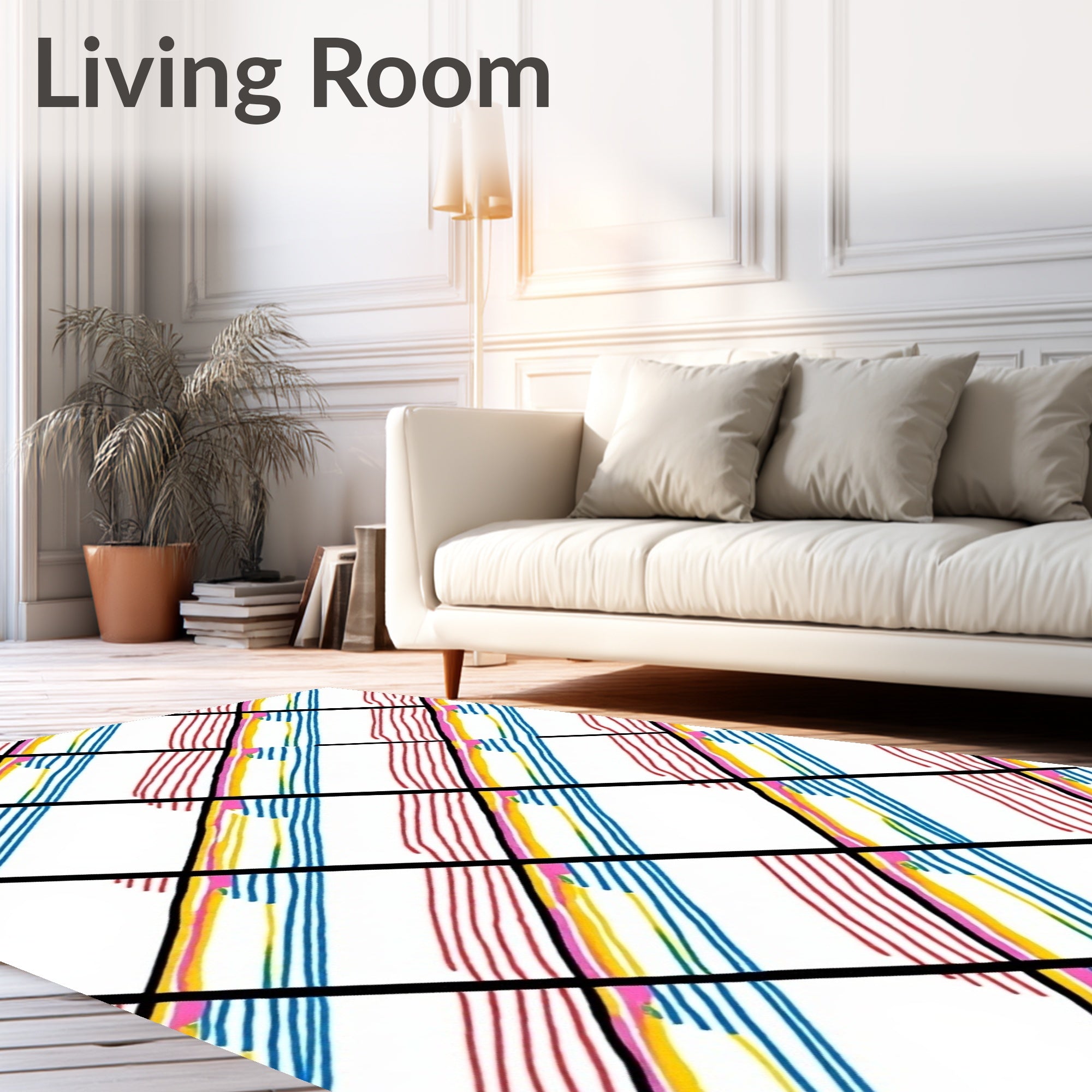Energetic Rainbow Diagonal Stripe Grid Rug