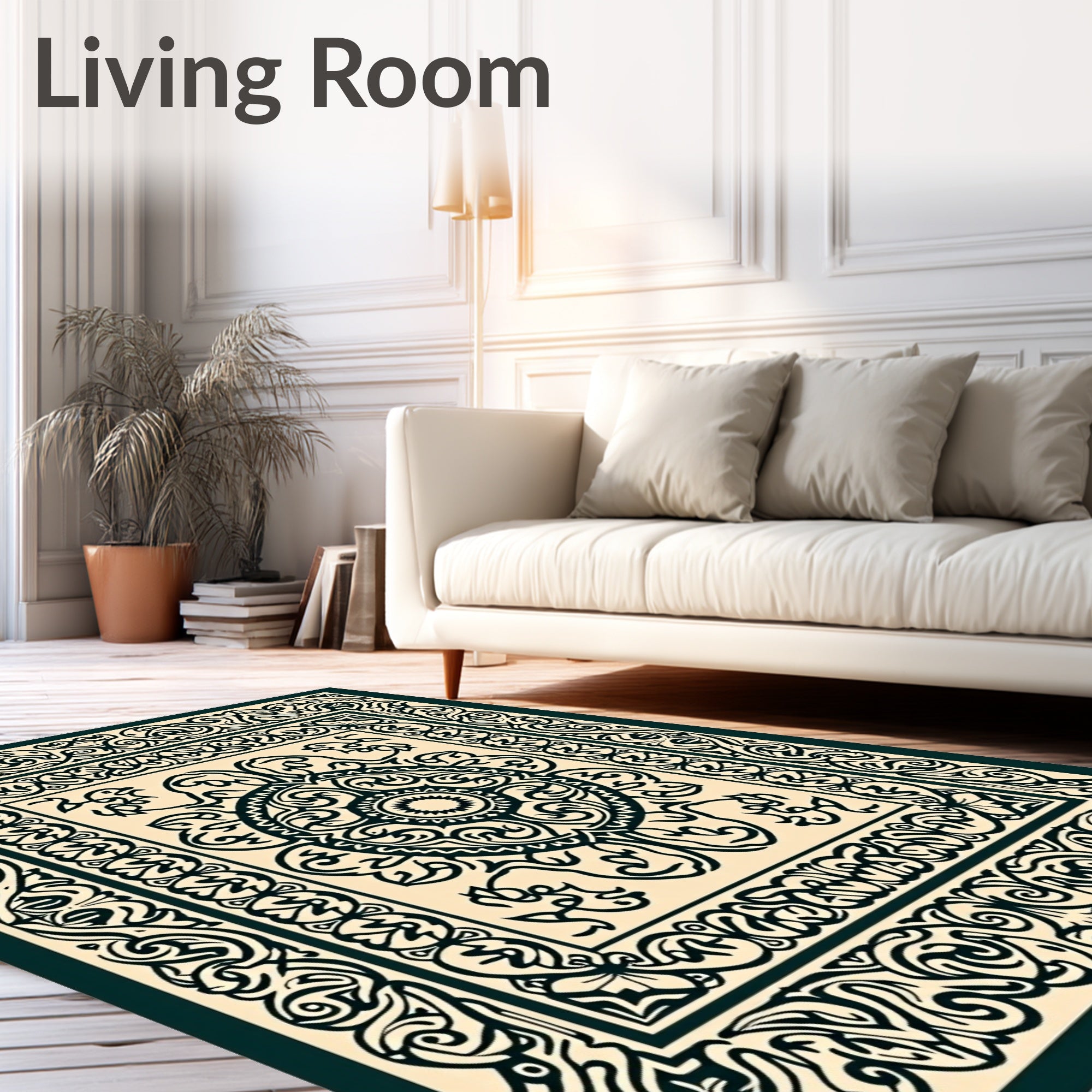 Dark Green Ornate Floral Mandala Rug