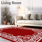 Crimson White Scrollwork Border Rug