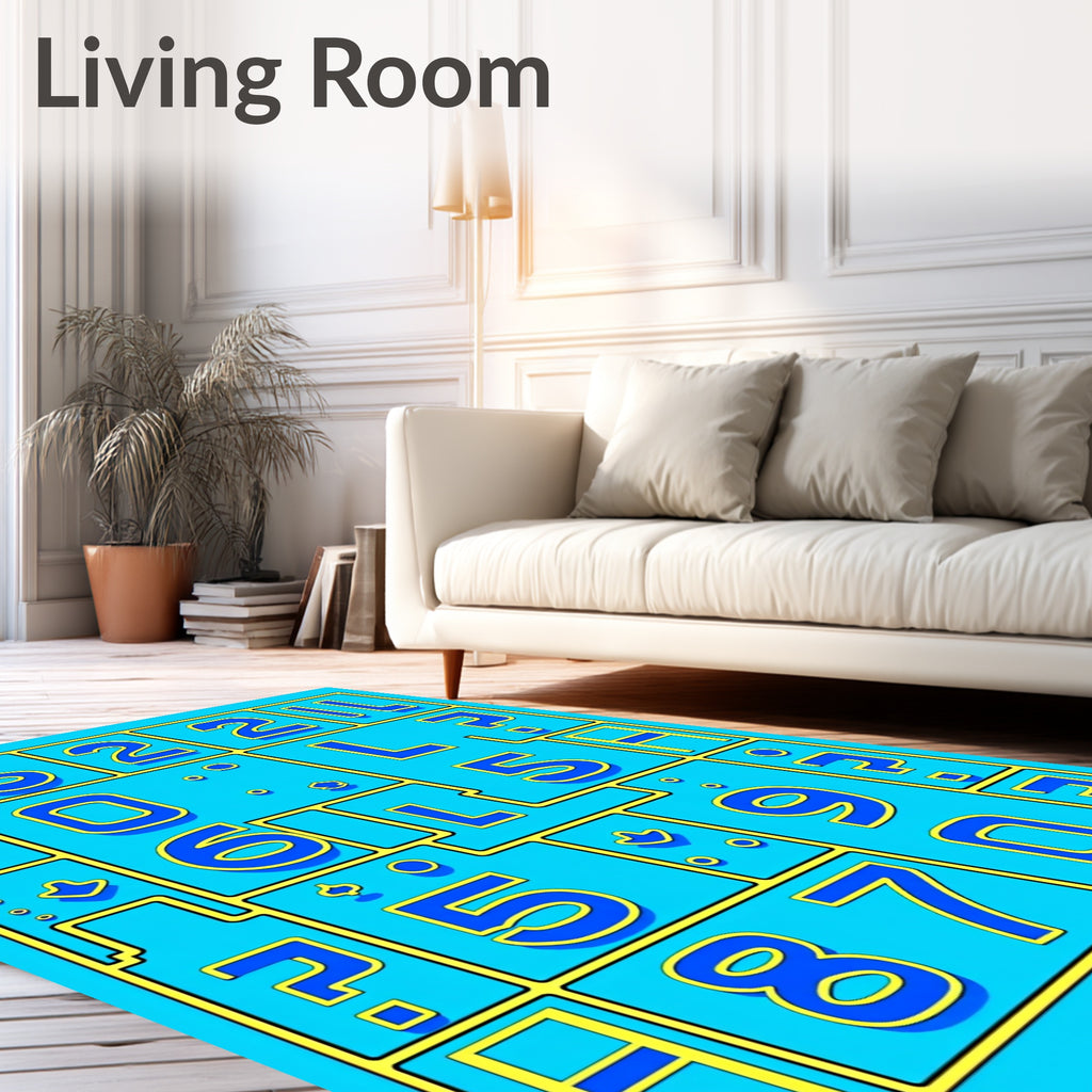 Bold Blue Yellow Number Grid Rug