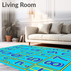 Bold Blue Yellow Number Grid Rug