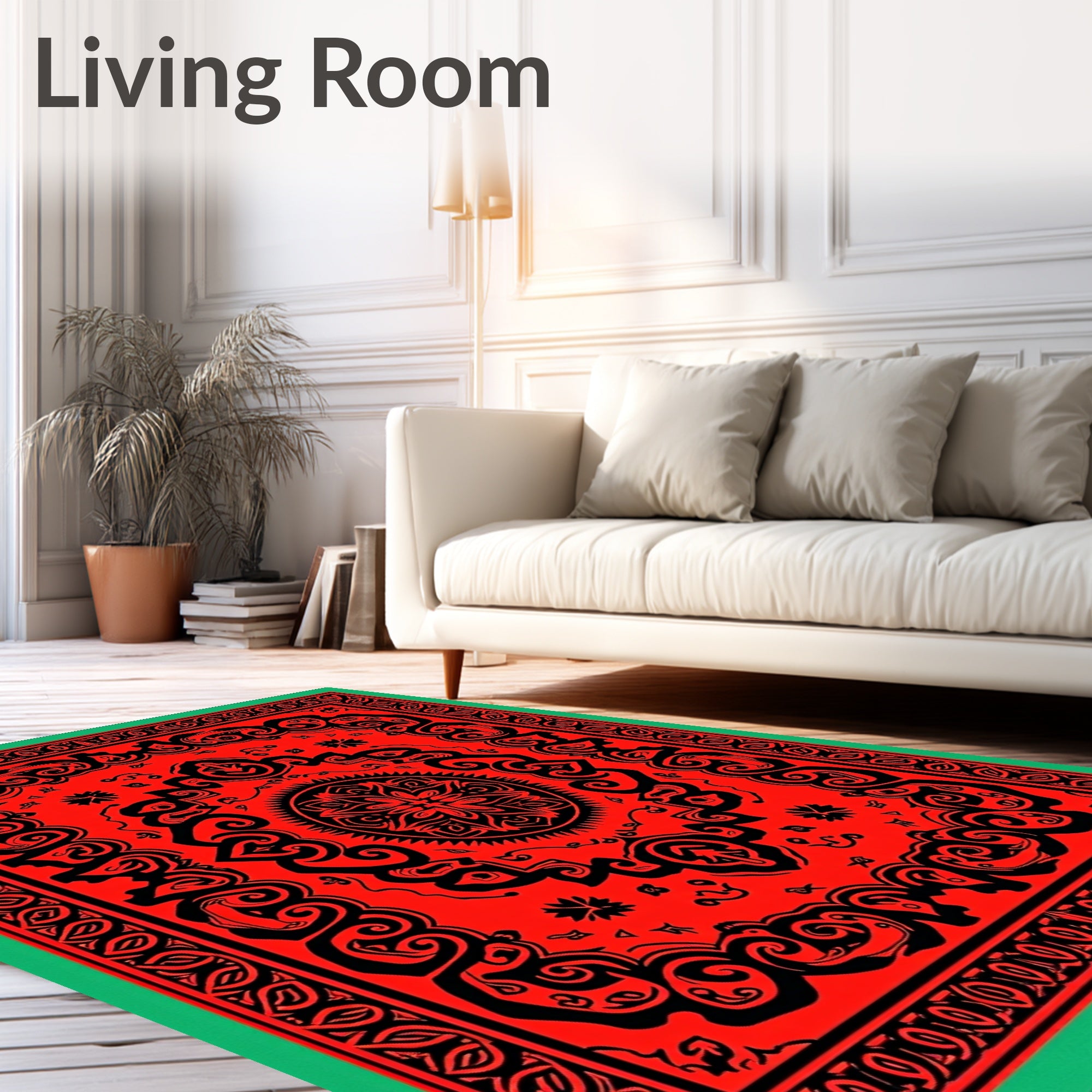 Bold Black Ivory Medallion Square Rug