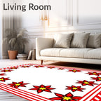 Bold Red Starburst Floral Border Rug