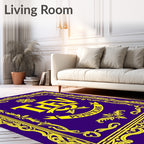 Ornate Yellow Bordered Royal Purple Rug