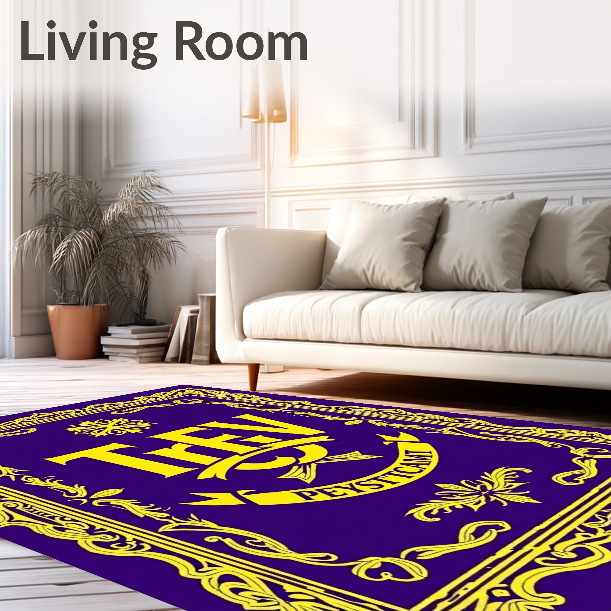 Ornate Yellow Bordered Royal Purple Rug