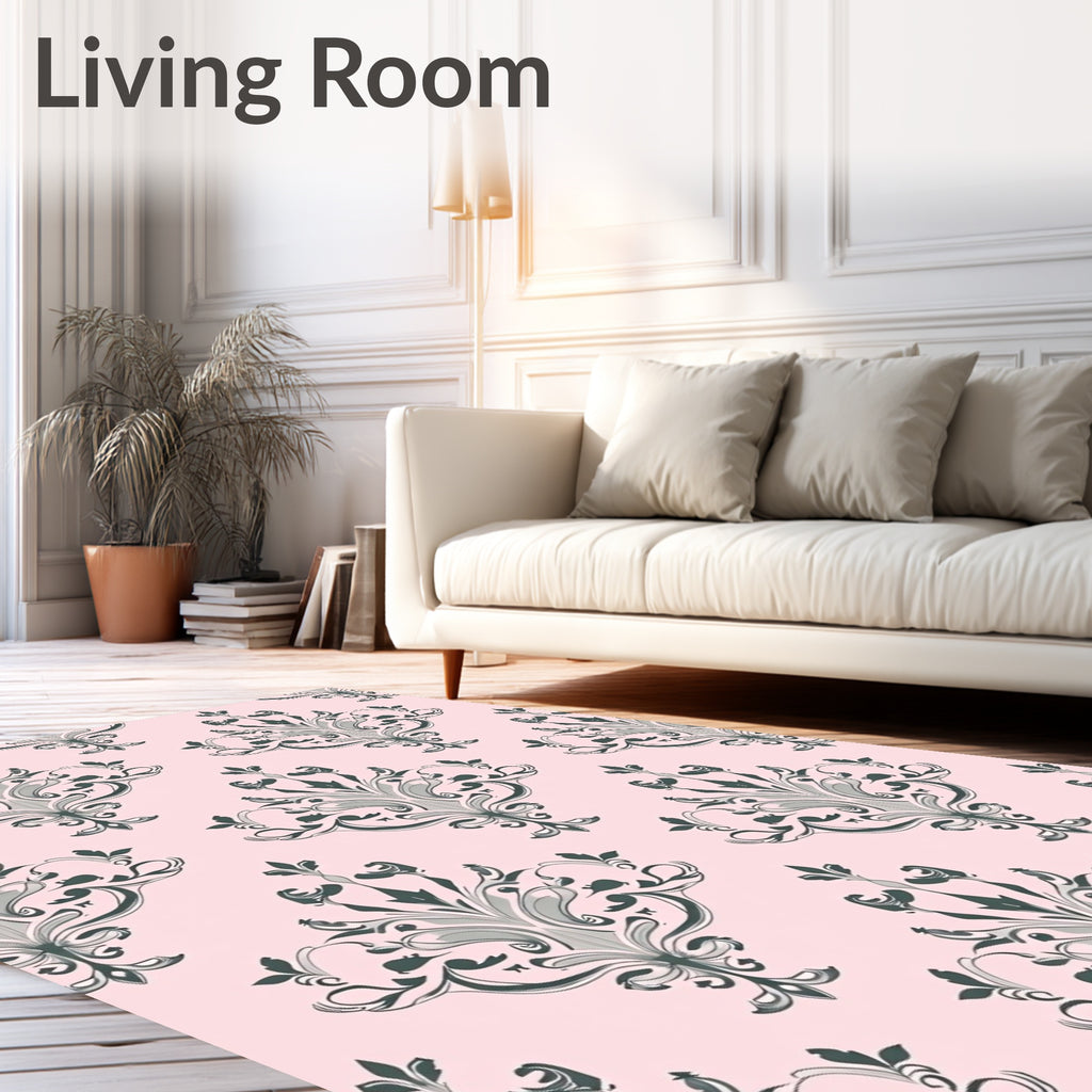Pastel Pink Gray Damask Floral Ornament Rug