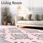 Pastel Pink Gray Damask Floral Ornament Rug