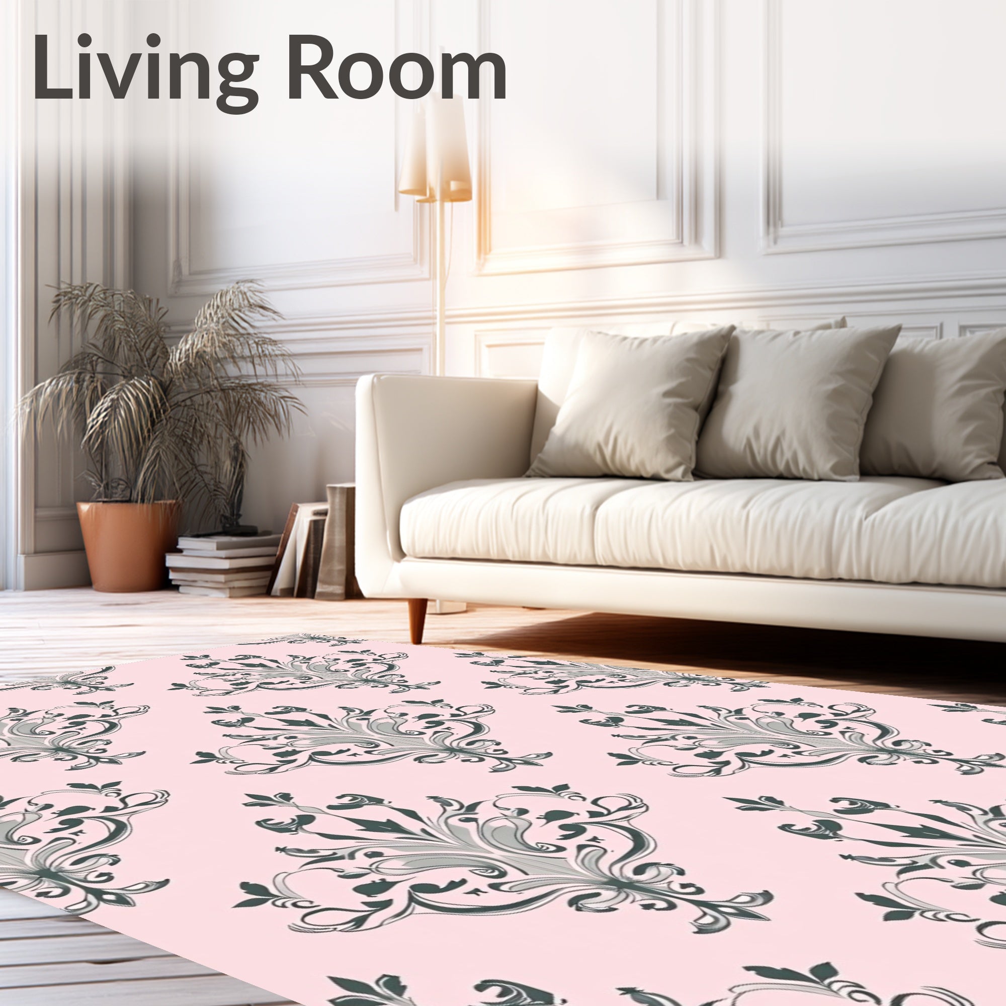 Pastel Pink Gray Damask Floral Ornament Rug