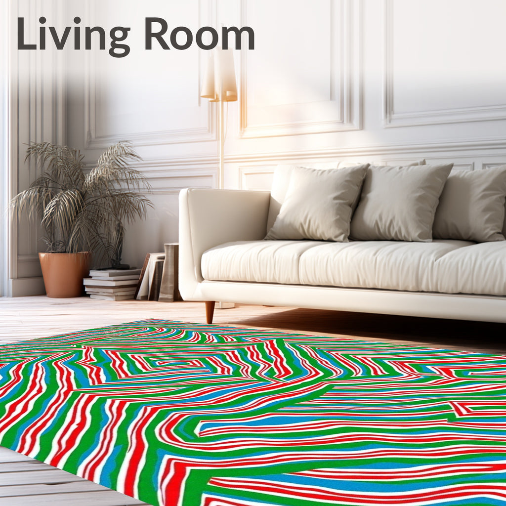 Vibrant Red Blue Green Labyrinth Rug